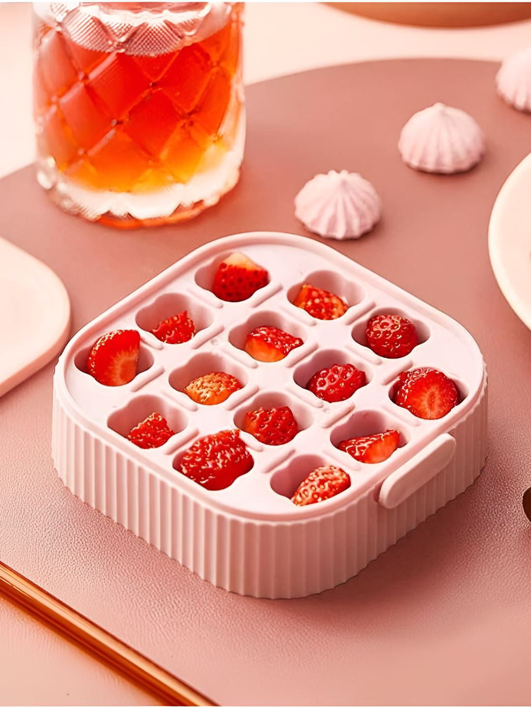 upkaranwale Pink Silicone Ice Tray With Lid