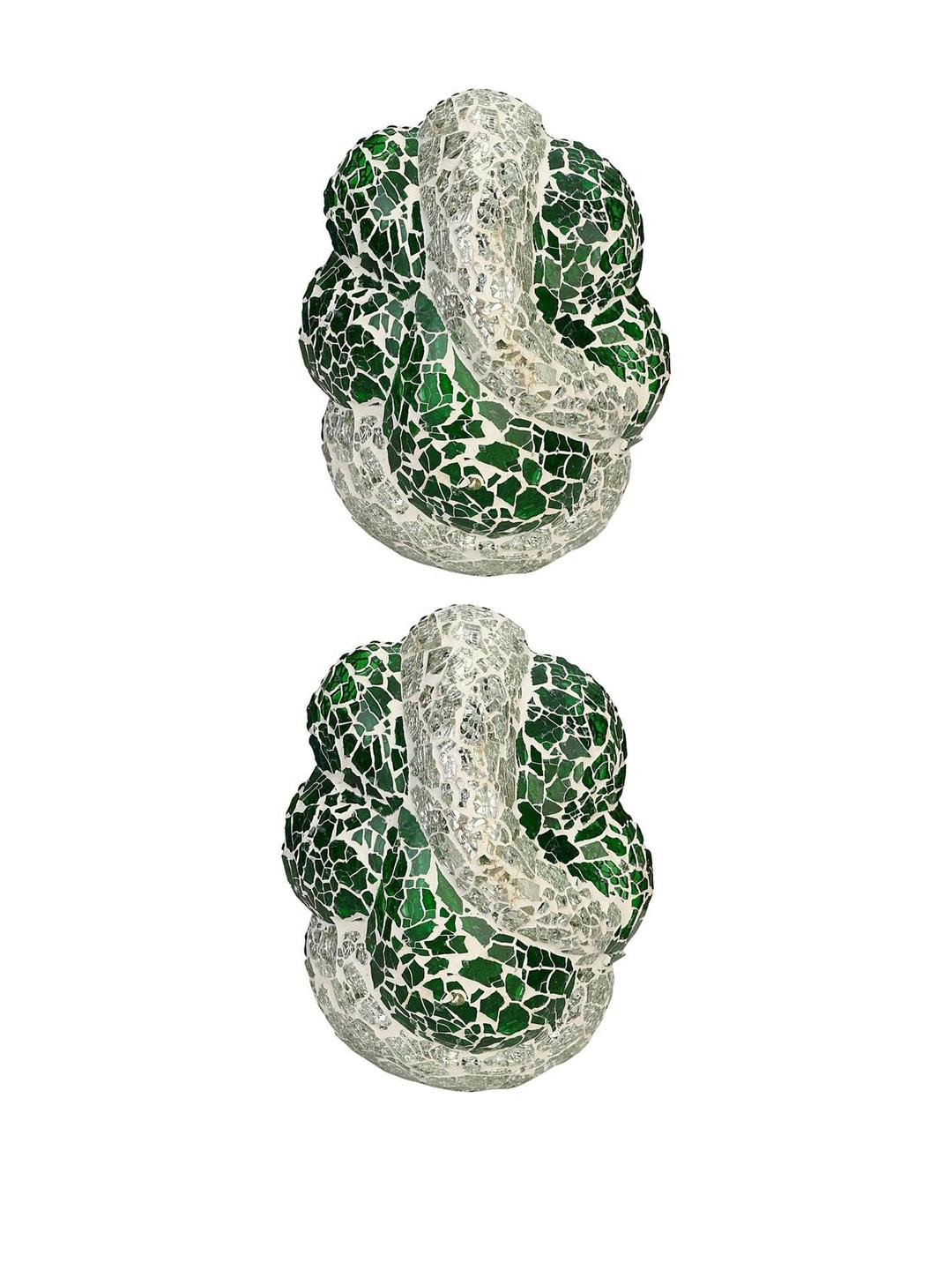 SOMIL Green & White Set Of 2 Printed Glass Ganesh Idol Shaped Wall Lamp