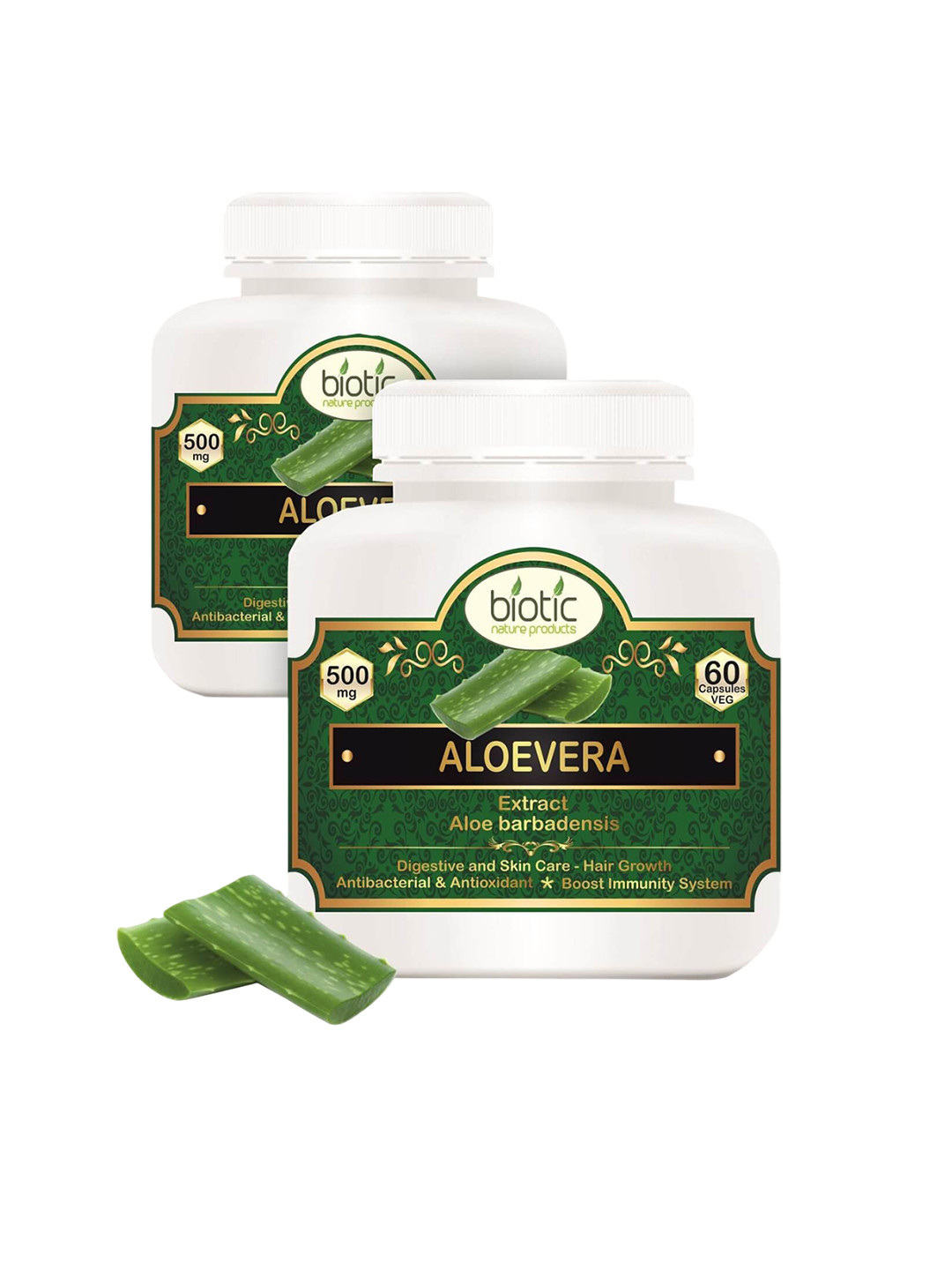 Biotic Set Of 2 Aloe Vera Extract 500 mg Capsules - 60 Capsules Each
