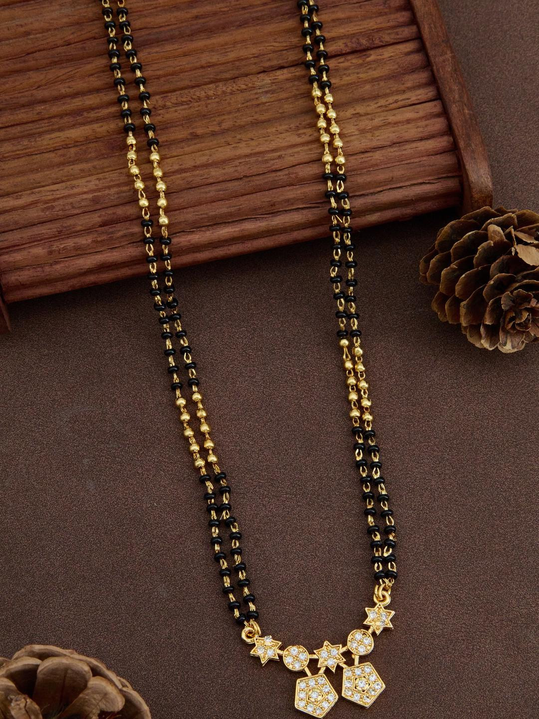 DIVASTRI Women Gold-Plated With Black Artificial Beads Mangalsutra