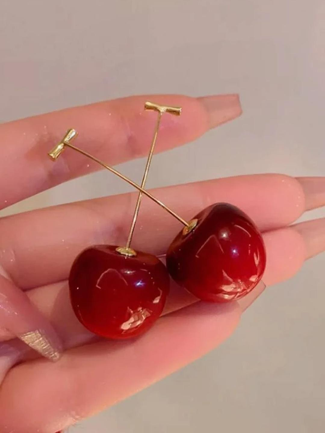 RAPPERSSHOP Red Cherry Drop Earrings