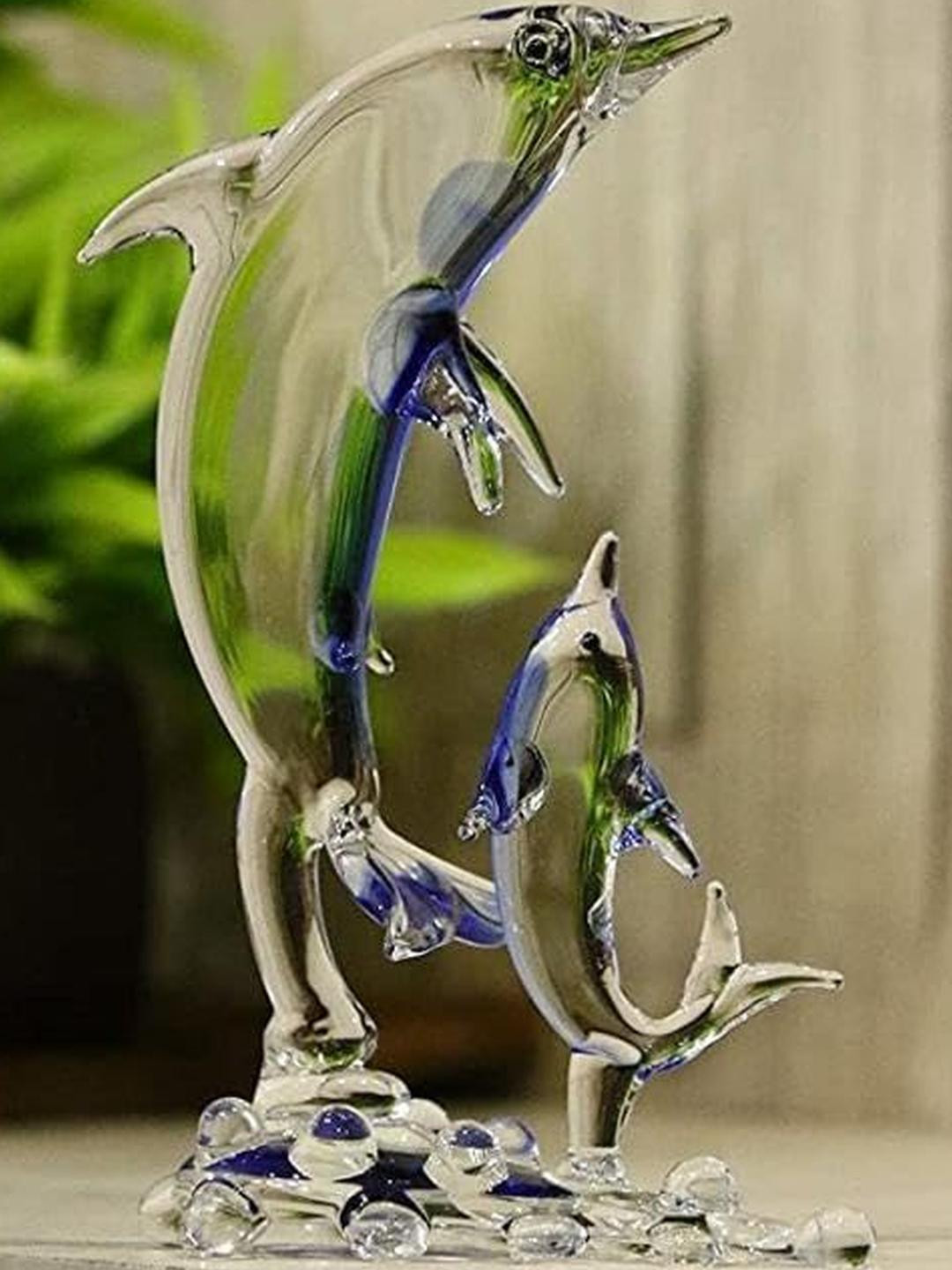 SOMIL Blue Dolphin Glass Showpiece