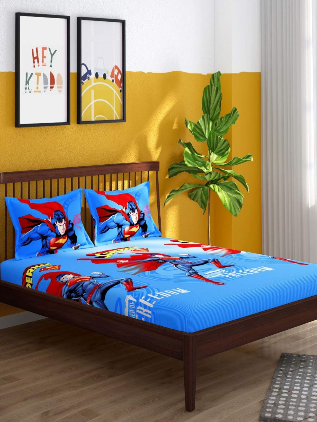 Portico Blue & Red Cartoon Characters 152 TC Bedsheet with 2 Pillow Covers