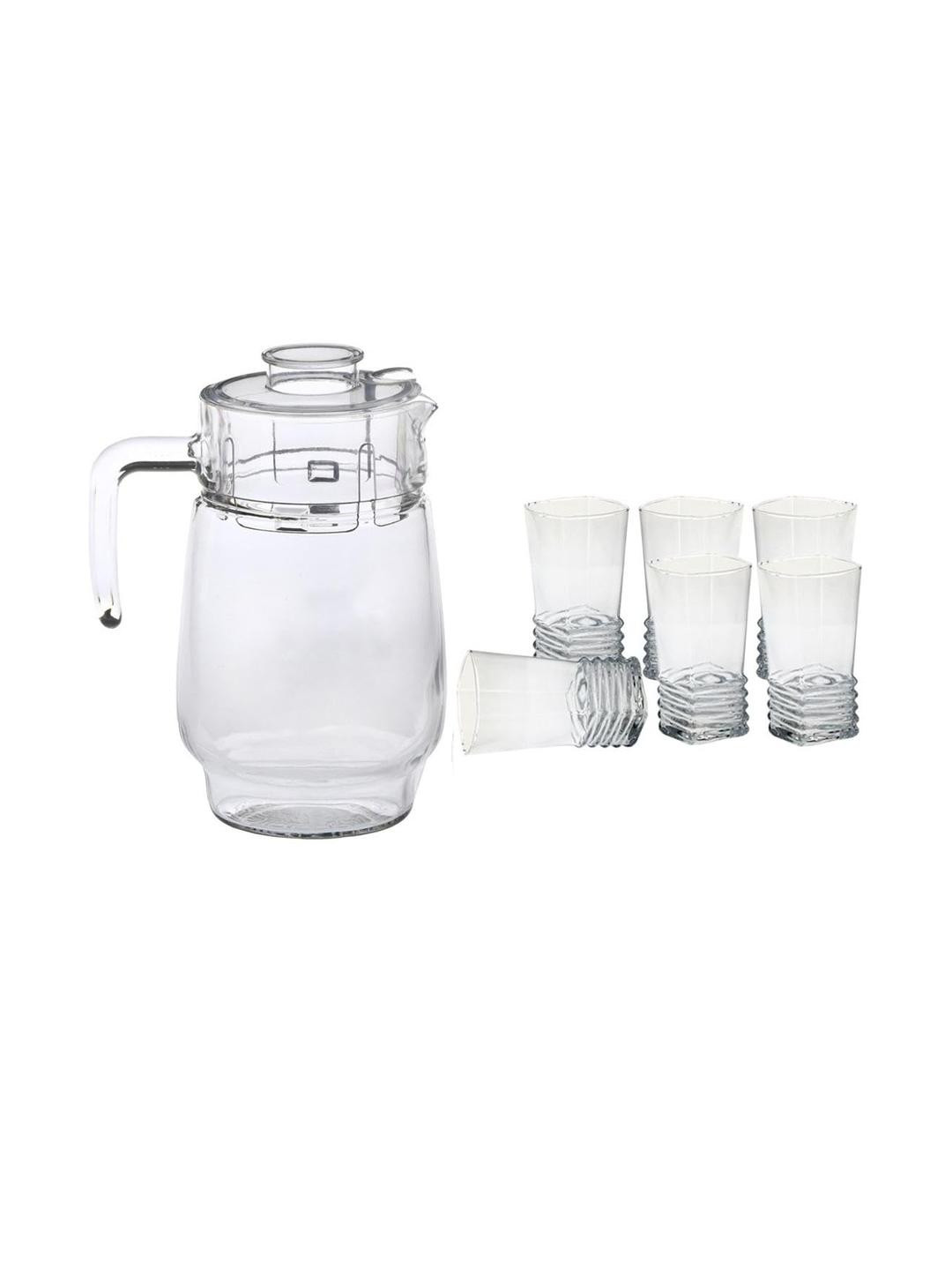 SOMIL Transparent Dishwasher Safe Set Of 6 Glass & Water Jug