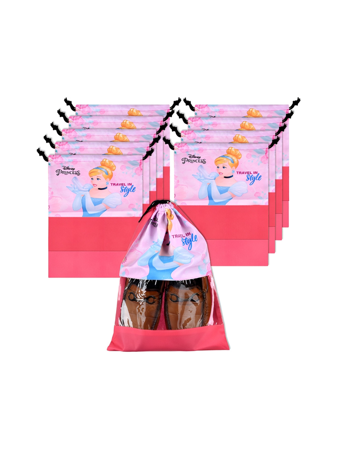 YK Pink & White 10 Pieces Disney Princess Printed Shoes Organisers