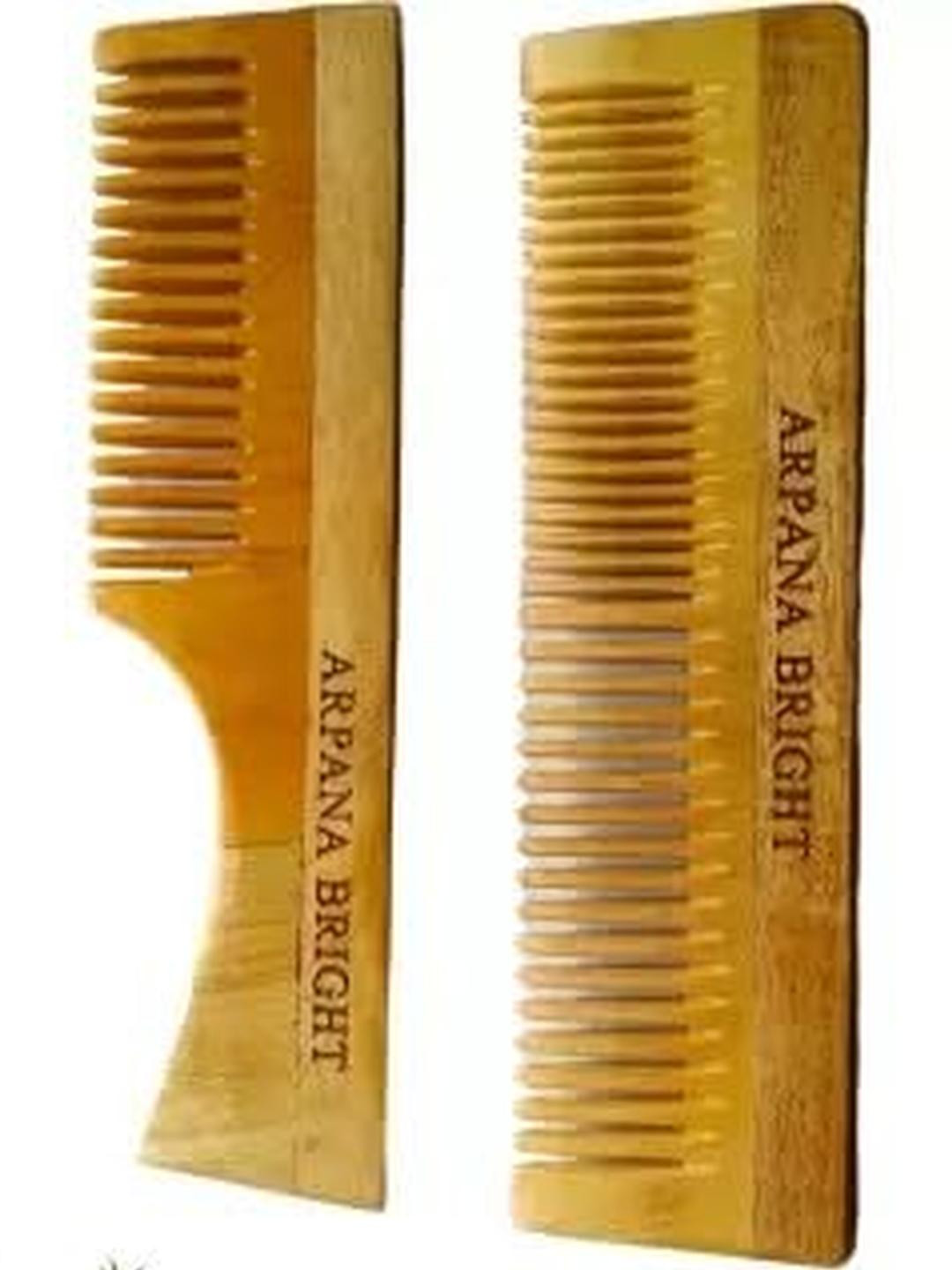 Neem Wooden Dual Lily & Handle Comb Pack of 2 Growth, Hairfall, Dandruff, Frizz Control