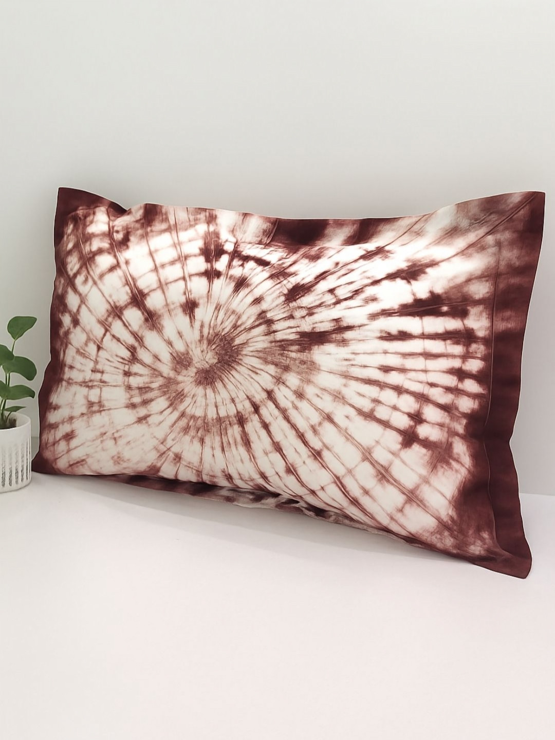 SLEEPY THREADS Maroon & Cream Tie And Die Printed Cotton Rectangle Cushion Cover