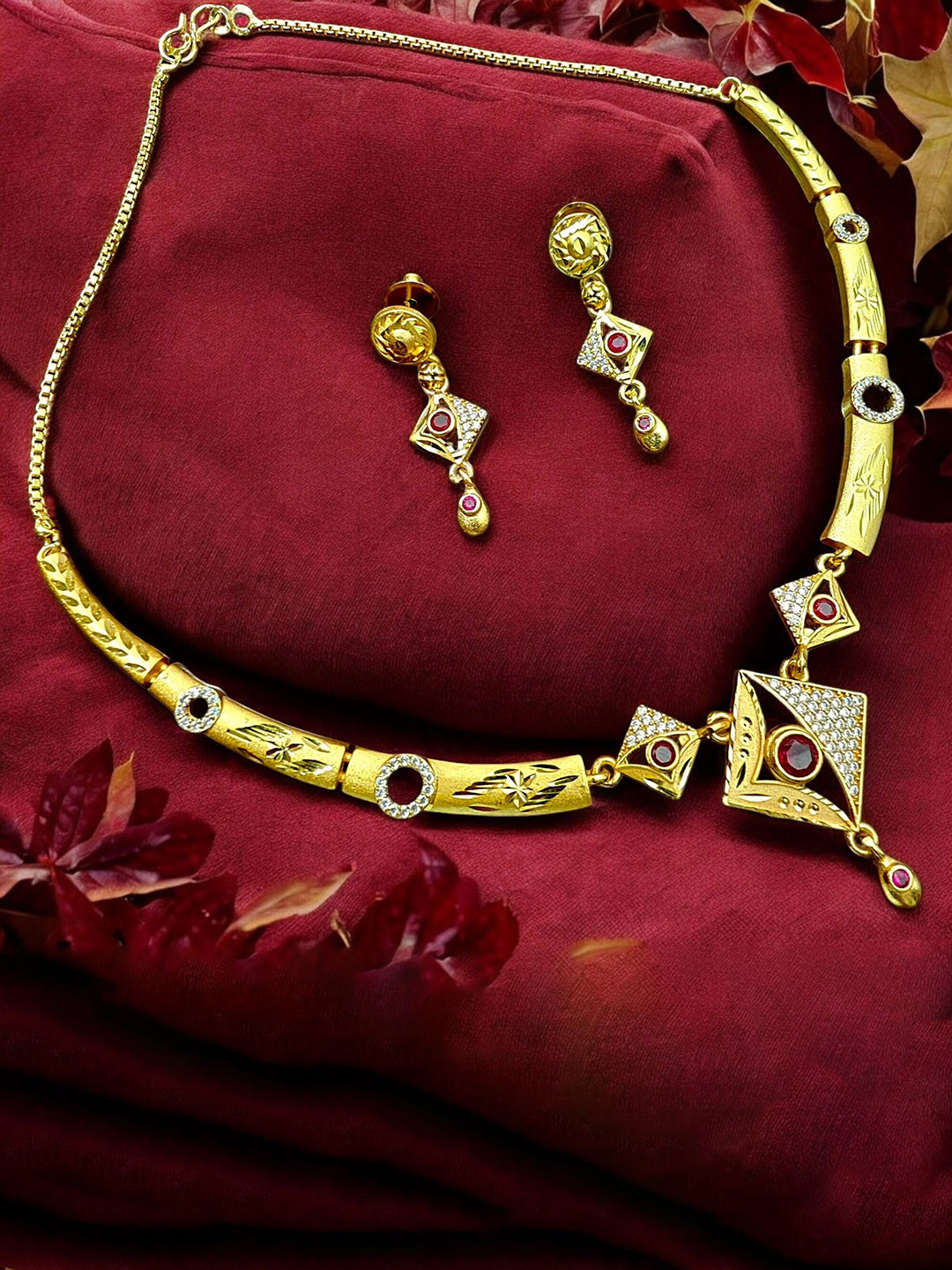 RAJASTHANI GAHANA Brass-Plated Stone-Studded Jewellery Set