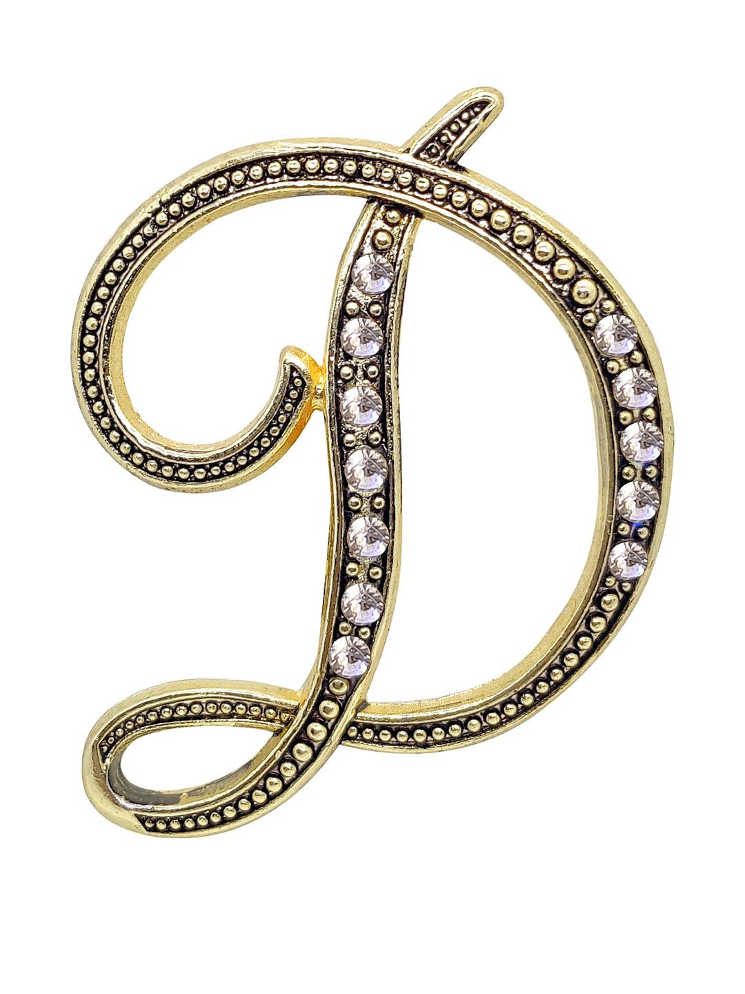 FURE Gold Plated D Initial Alphabet Brooch