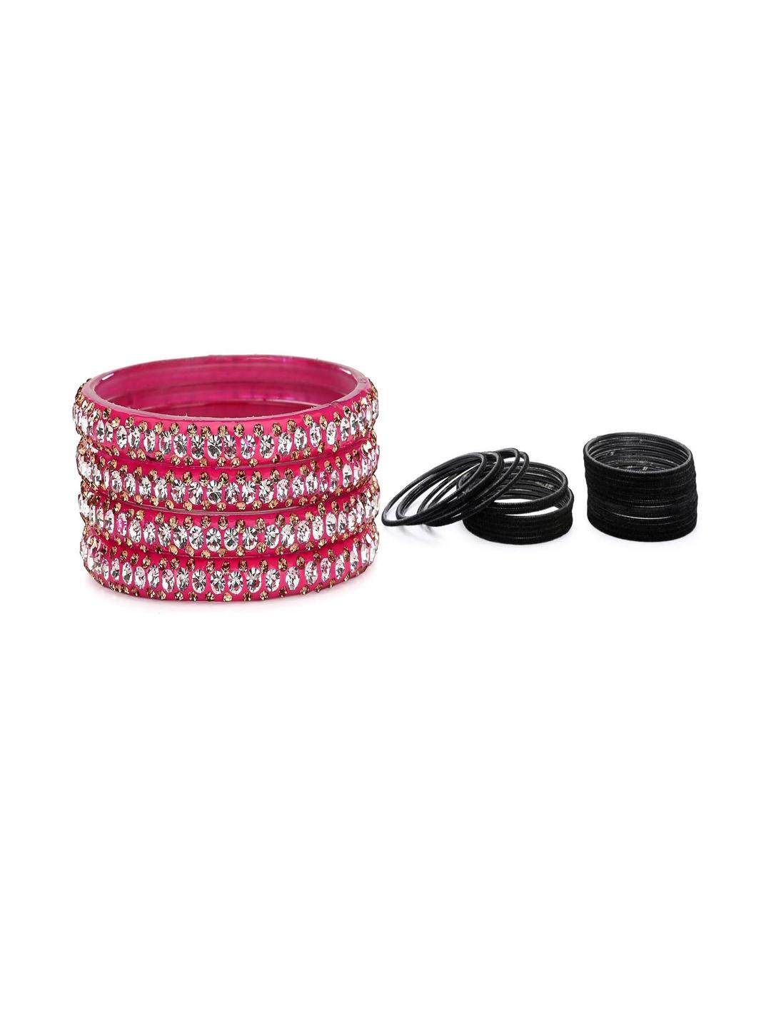 SOMIL Women Pack Of 2 Pink And Black Glass Ethnic Handcrafted Traditional Bangle