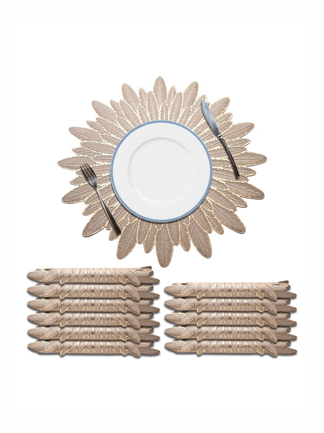 Aura 12-Pcs Cream Textured Heat-Resistant Round Table Placemats