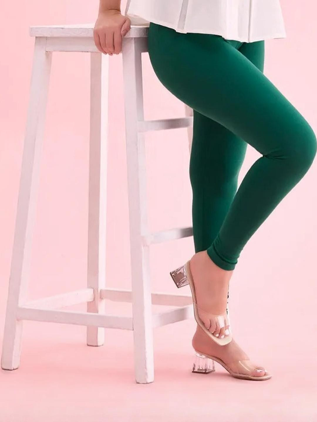 HAYA Women's Full Length Cotton Leggings- Dark Green