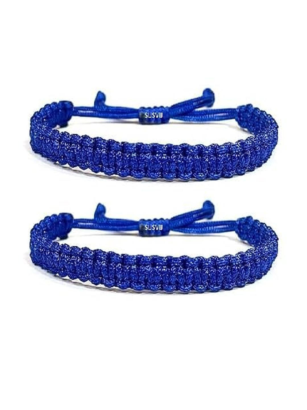 SUSVIJ Unisex Pack Of 2 Blue Handcrafted Fabric Bracelets