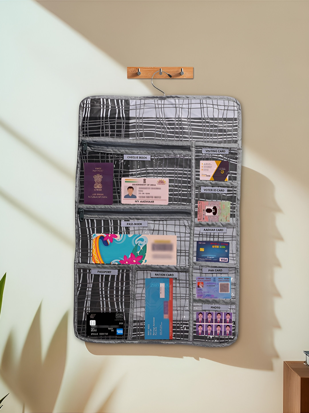 Aura Grey PVC Foldable Hanging Document Holder With 10 Pockets