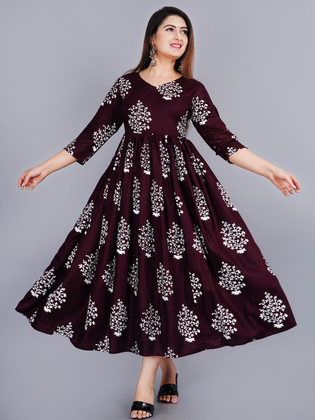 SMIEN Women Coffee Brown Anarkali Viscose Rayon Kurtas