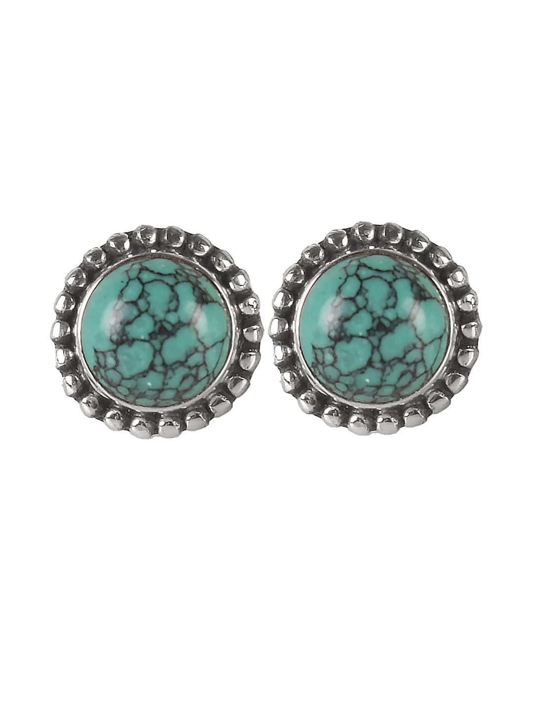 FUSIONARI Women 925 Sterling Silver Turquoise Studs Earrings