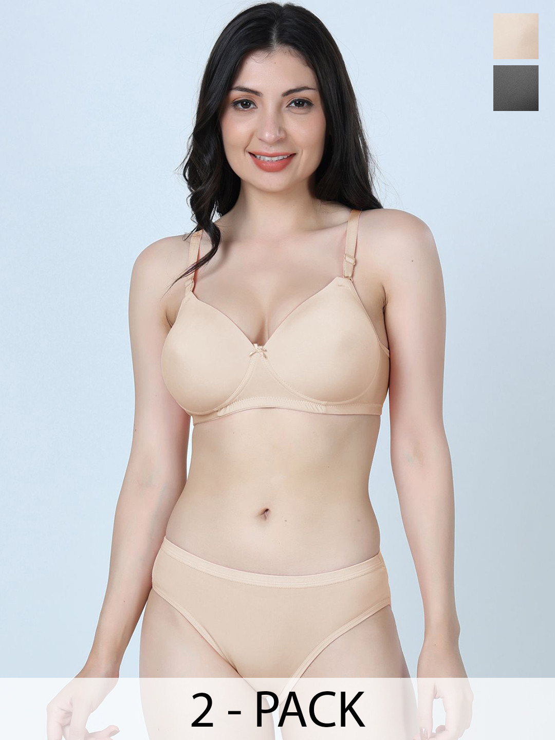 SHYAM SONS FLAIR Pack Of 2 Heavily Padded Lingerie Set 340Set-Black-Skin