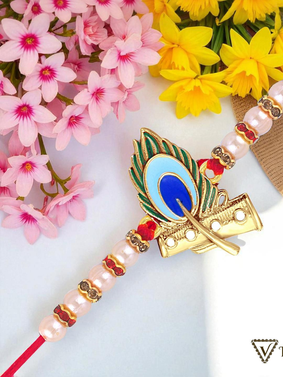 Vivastri Mayur Gold Plated Pankh Krishna Thread Rakhi