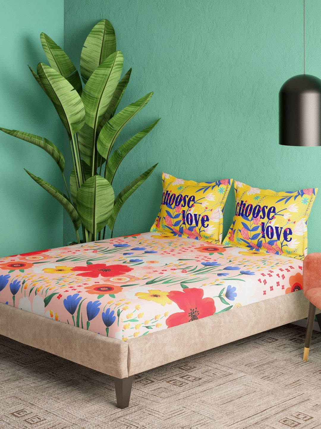 Portico Liberty Threads Pink Floral Printed Cotton 144 TC Bedsheet Set 2.74m x 2.74m