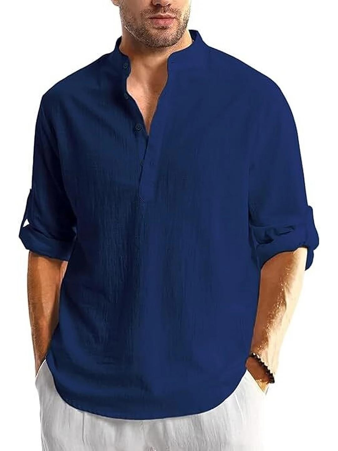 Edin Men Navy Blue Straight Organic Cotton Kurtas