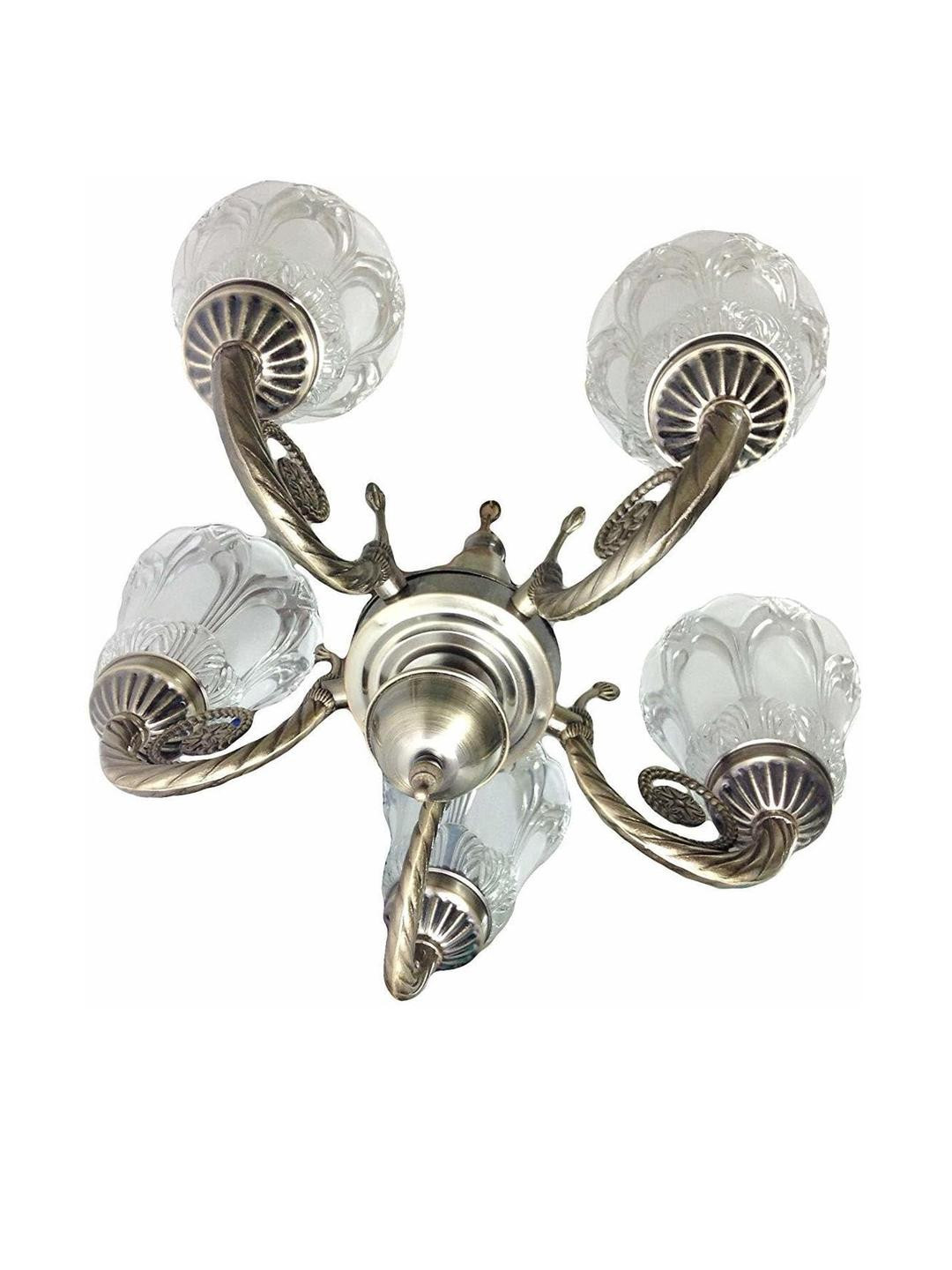 Somil Antique 5-Light Chandelier with Glass Shades, White Lighting Effect, Metal Fitting. LED Compatible. Dia: 46.5 X 46.5 X 48 Cm.