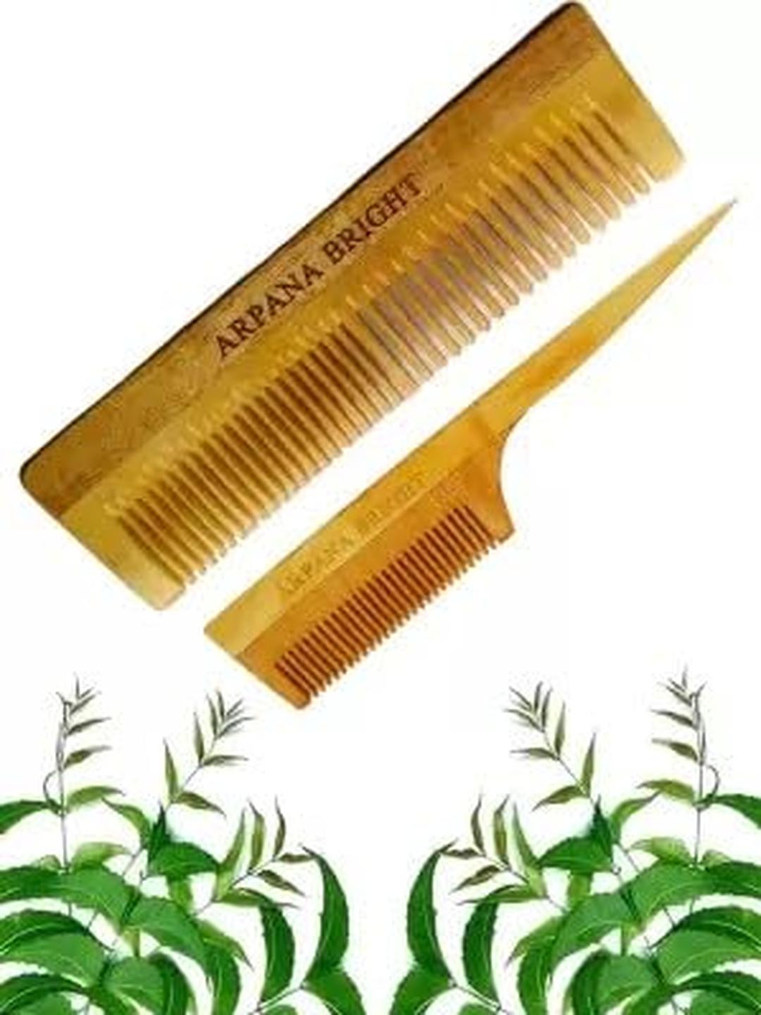 Neem Wooden Dual Lily & Tail Comb Pack of 2 Growth, Hairfall, Dandruff, Frizz Control