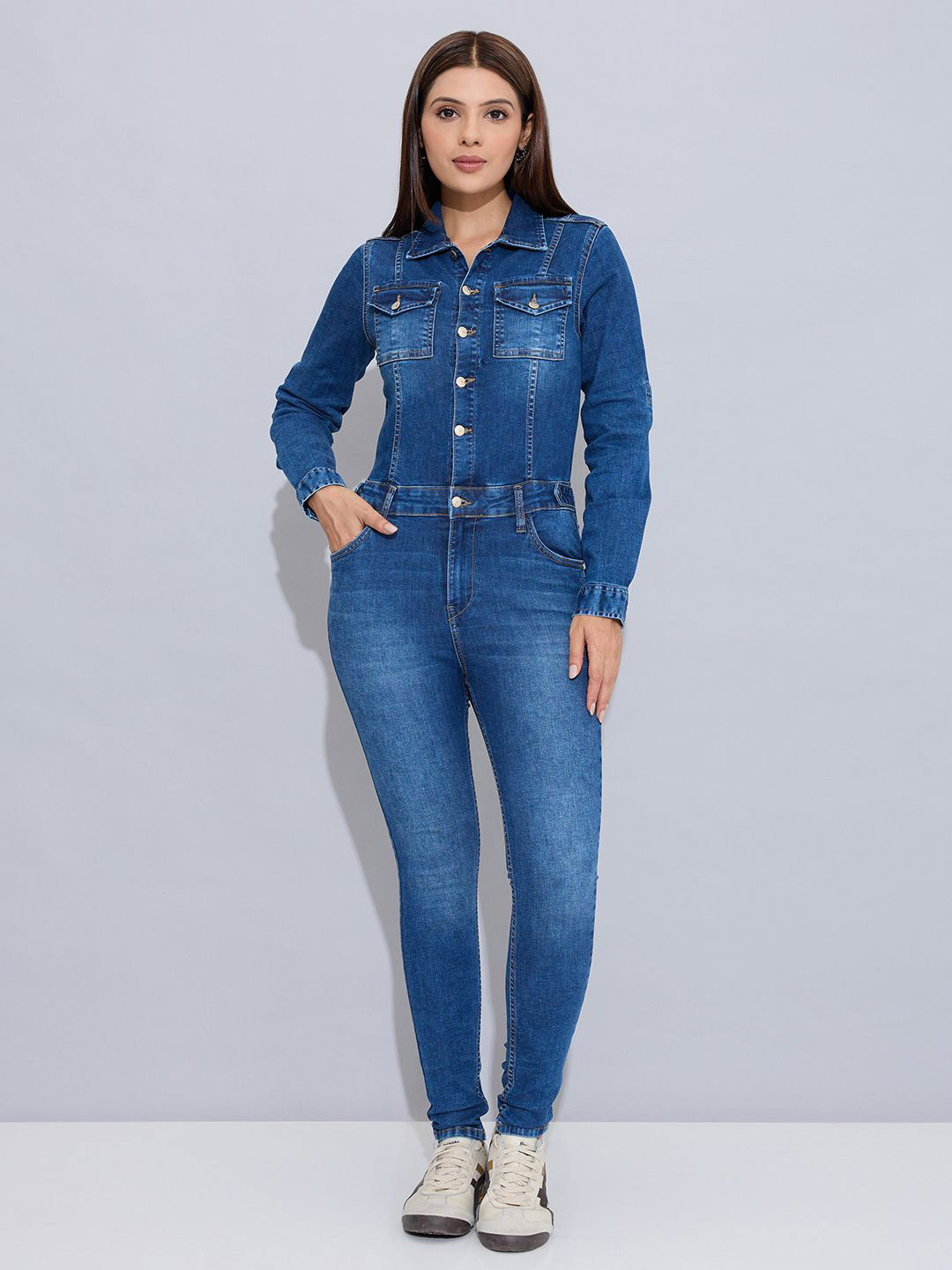 STORMY JEANS Women Shirt Collar Basic Jumpsuit