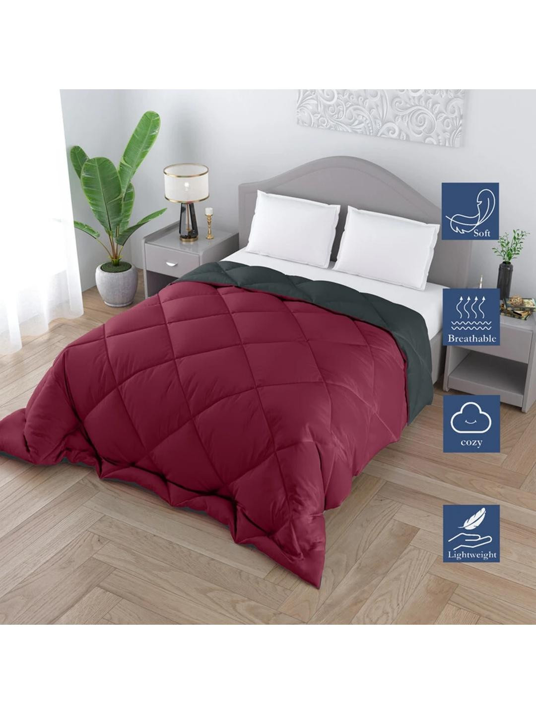 Doristyle Maroon 250 GSM Checked Microfiber Double Bed Comforter