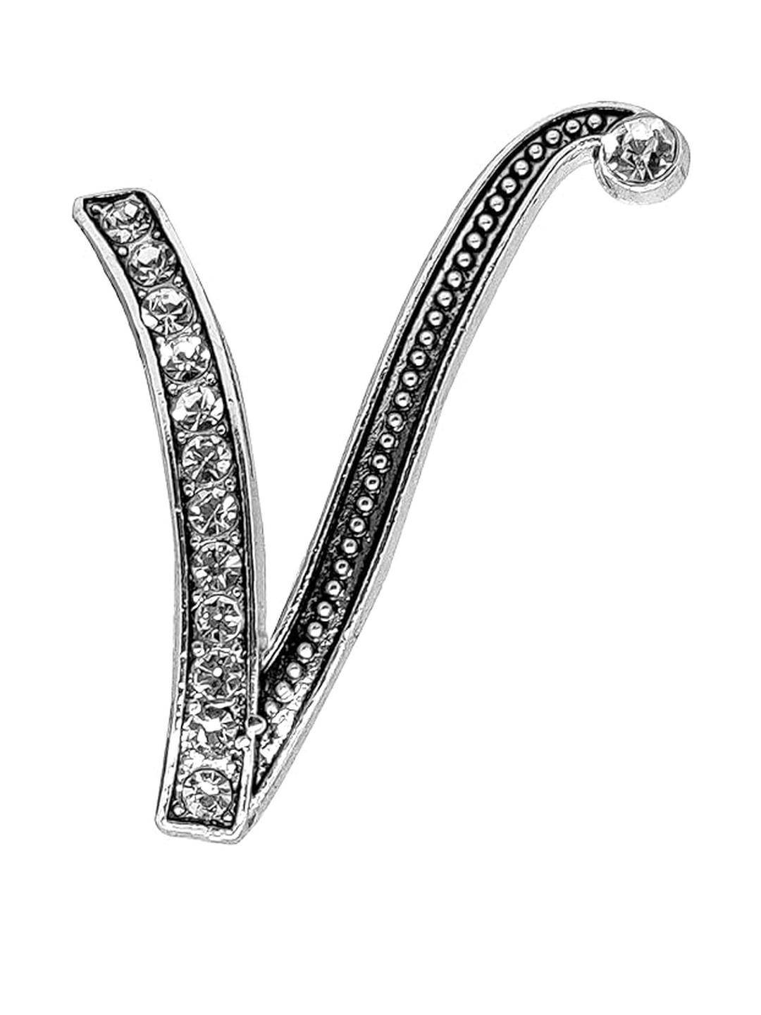 FURE Silver Plated V Initial Alphabet Brooch