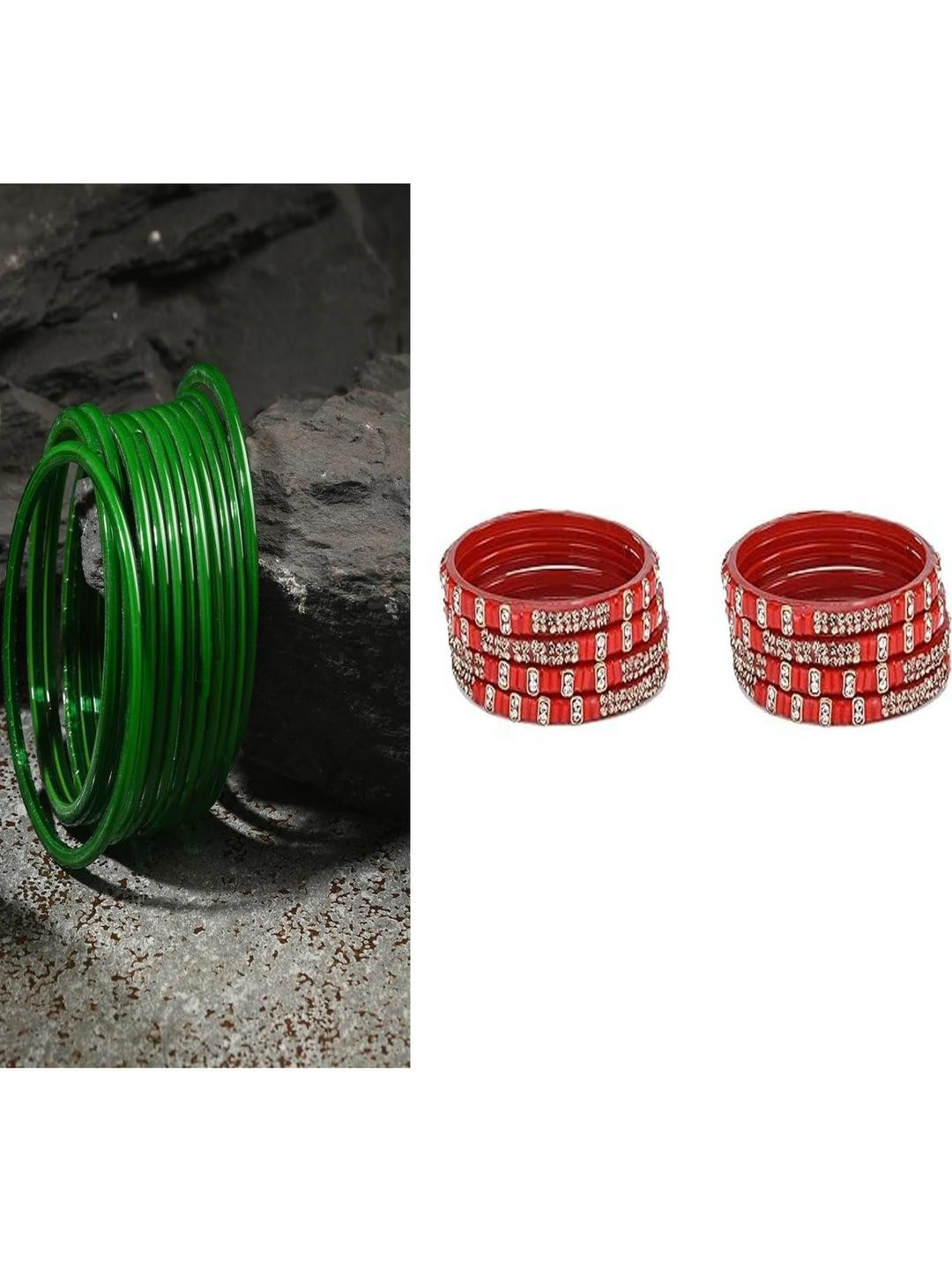 SOMIL Set Of 20 Green Glass Artificial Stones and Beads Bangles