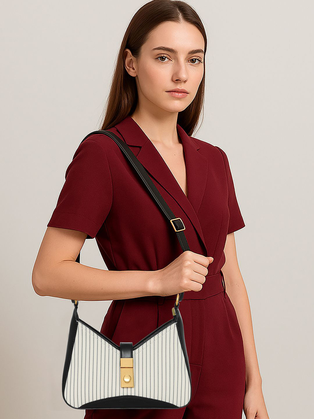 ESBEDA Luxe Chain Flap Striped Swagger Sling Bag