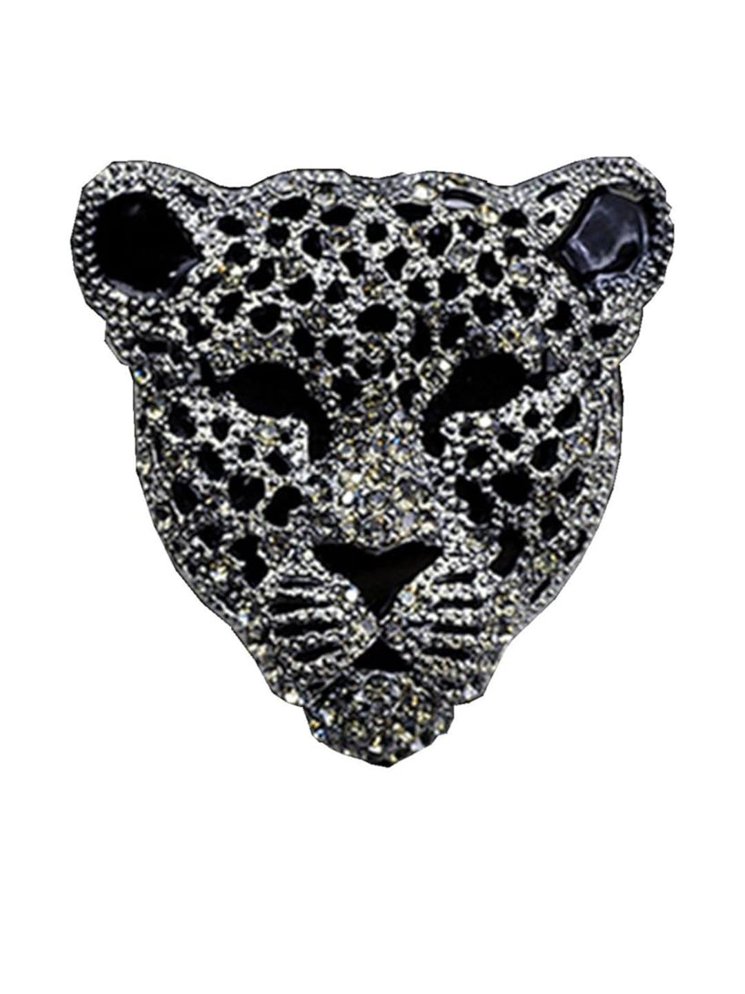 VOICI Black Jaguar With Silver Studded Metal Brooch