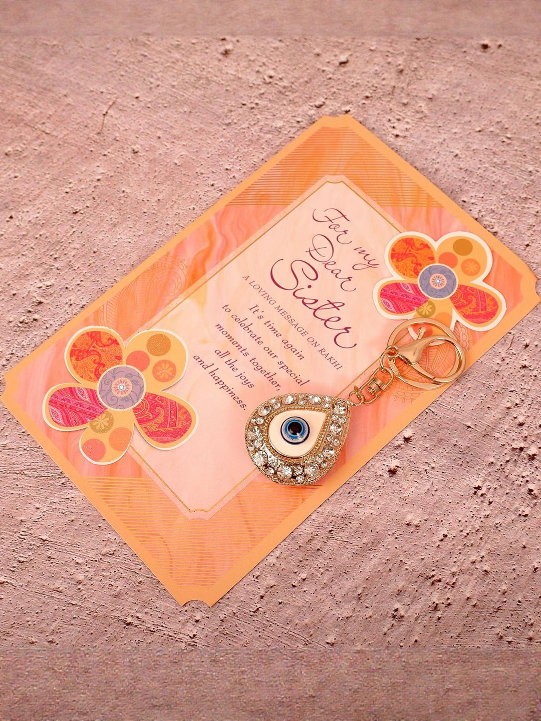 Archies Multi Coloured Evil Eye Keychain With Greeting Card