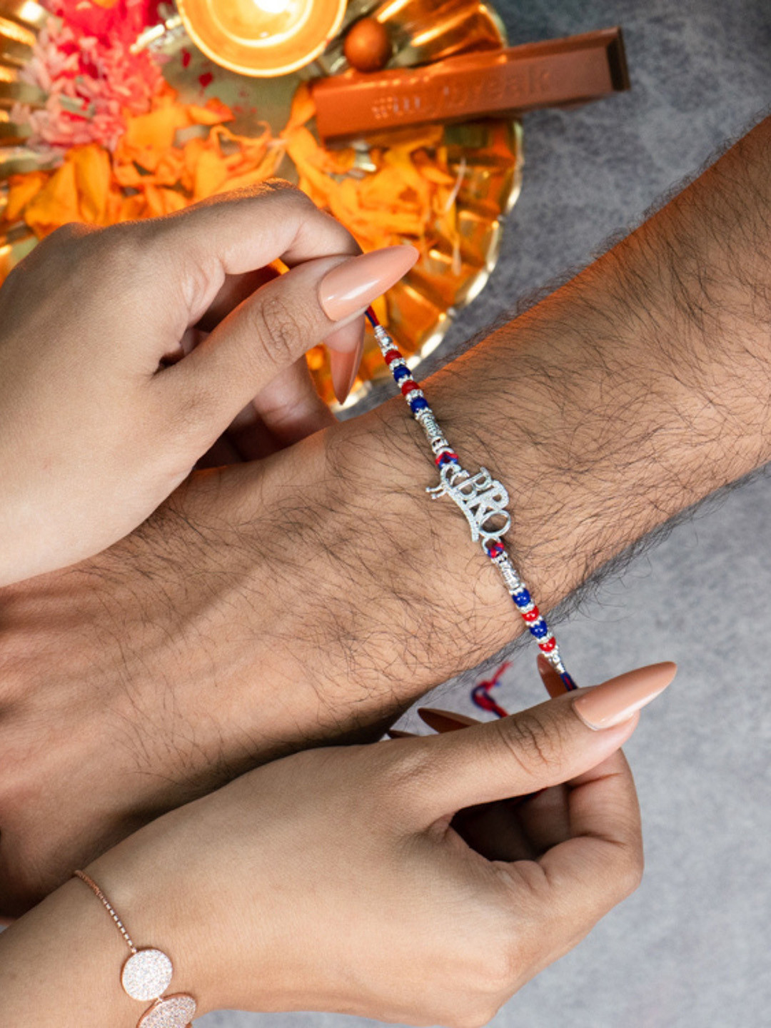 GLYTERS Bro Thread Rakhi With Roli Chawal