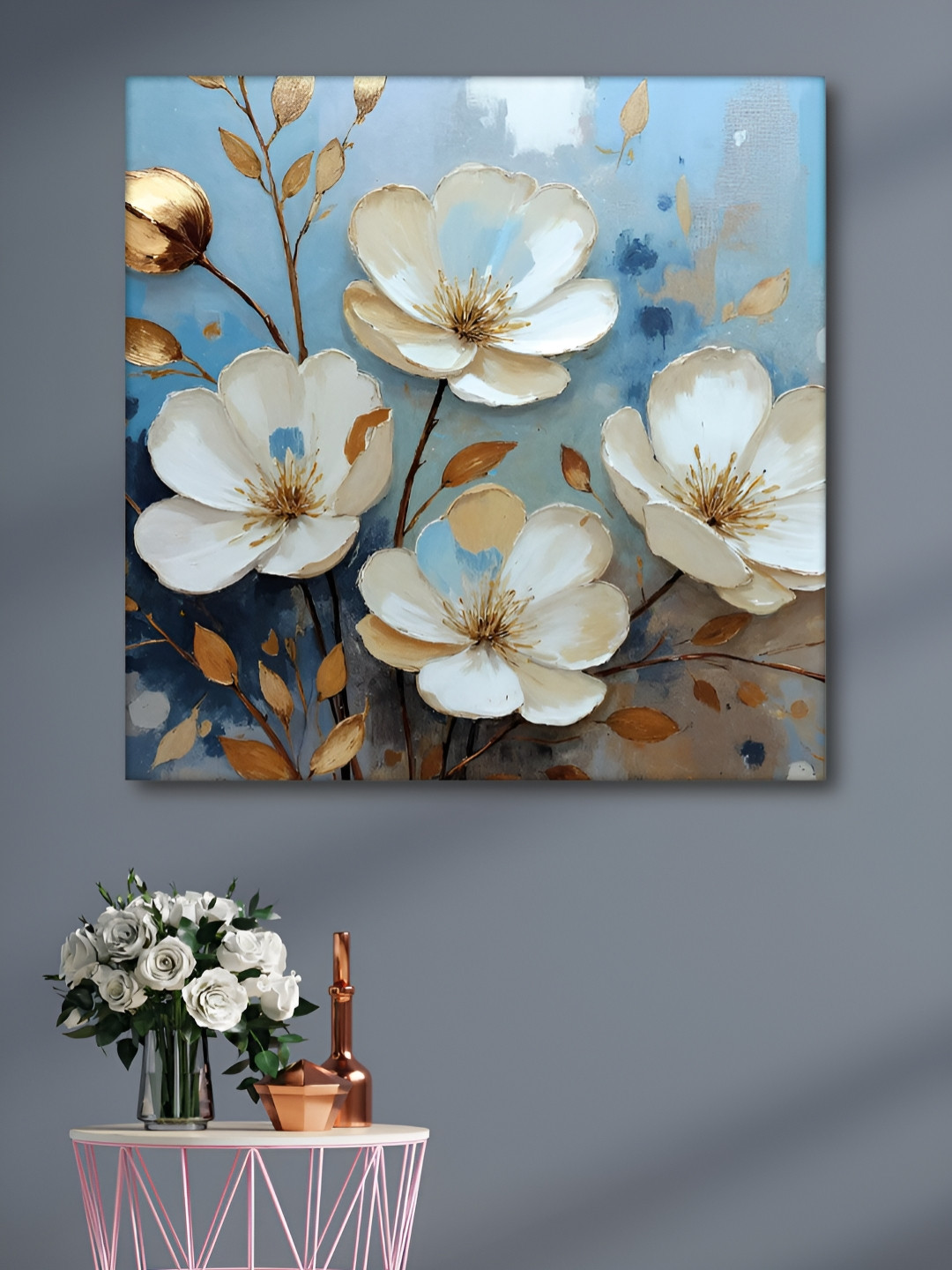 Myntra Elegant Homes White Flower Canvas Wall Art Painting