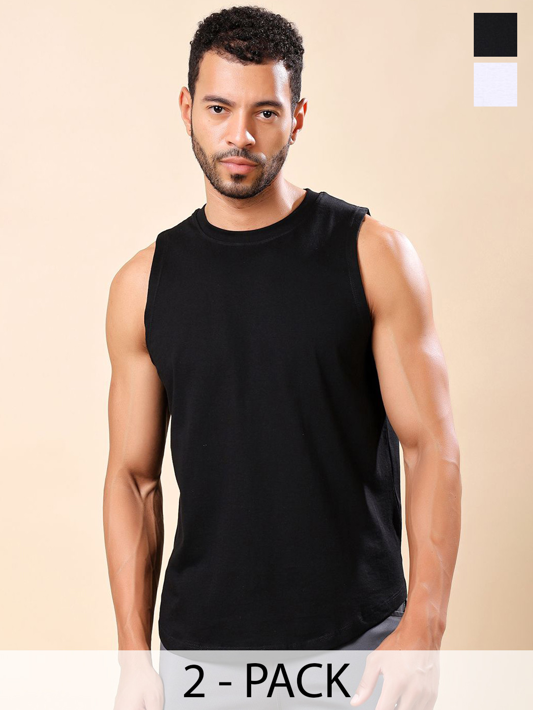 Friskers Pack Of 2 Pure Cotton Round Neck Gym Vests 200725AE-01-02