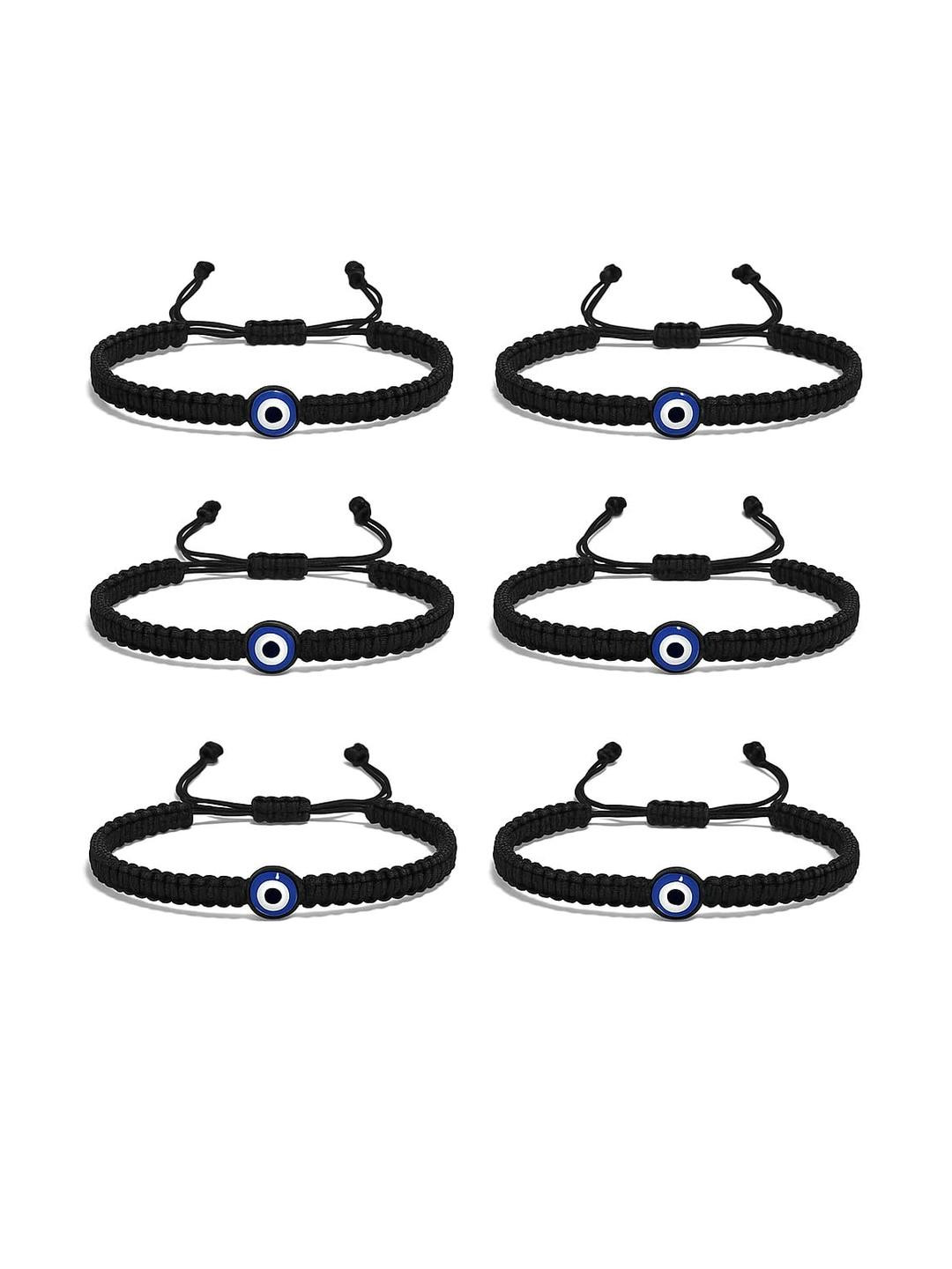 SUSVIJ Women Pack Of 6 Handcrafted Evil Eye Beads Fabric Bracelets