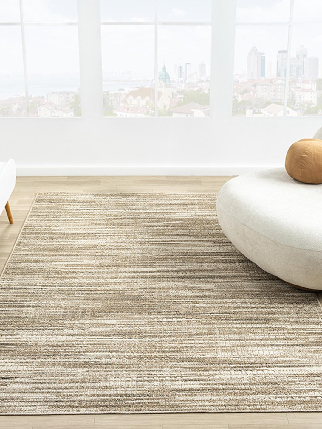 Kaleen India Yellow Polypropylene Abstract Anti-Skid Carpets