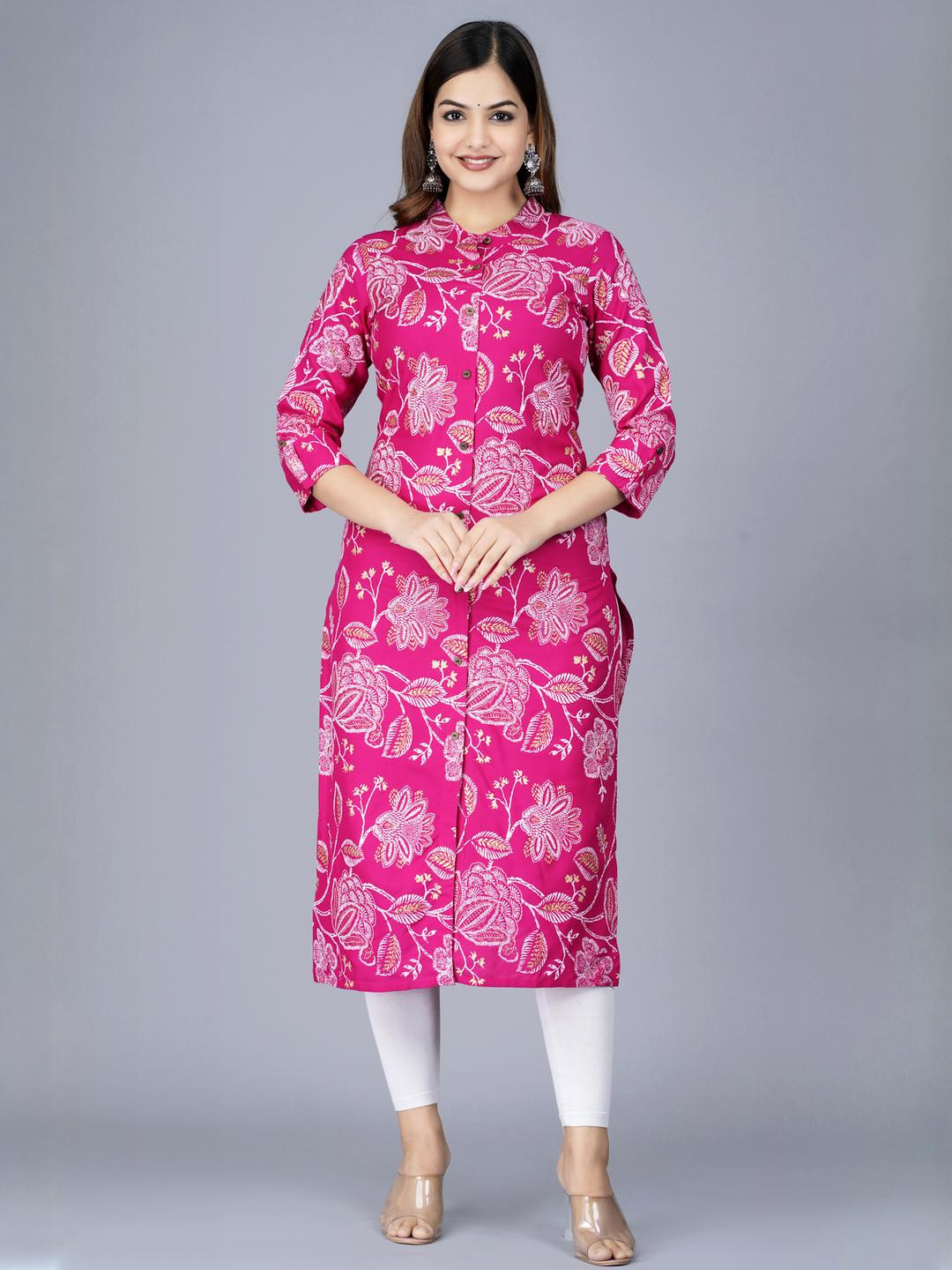 JFT Jaipur Fabtex Women Pink Viscose Rayon Kurtas