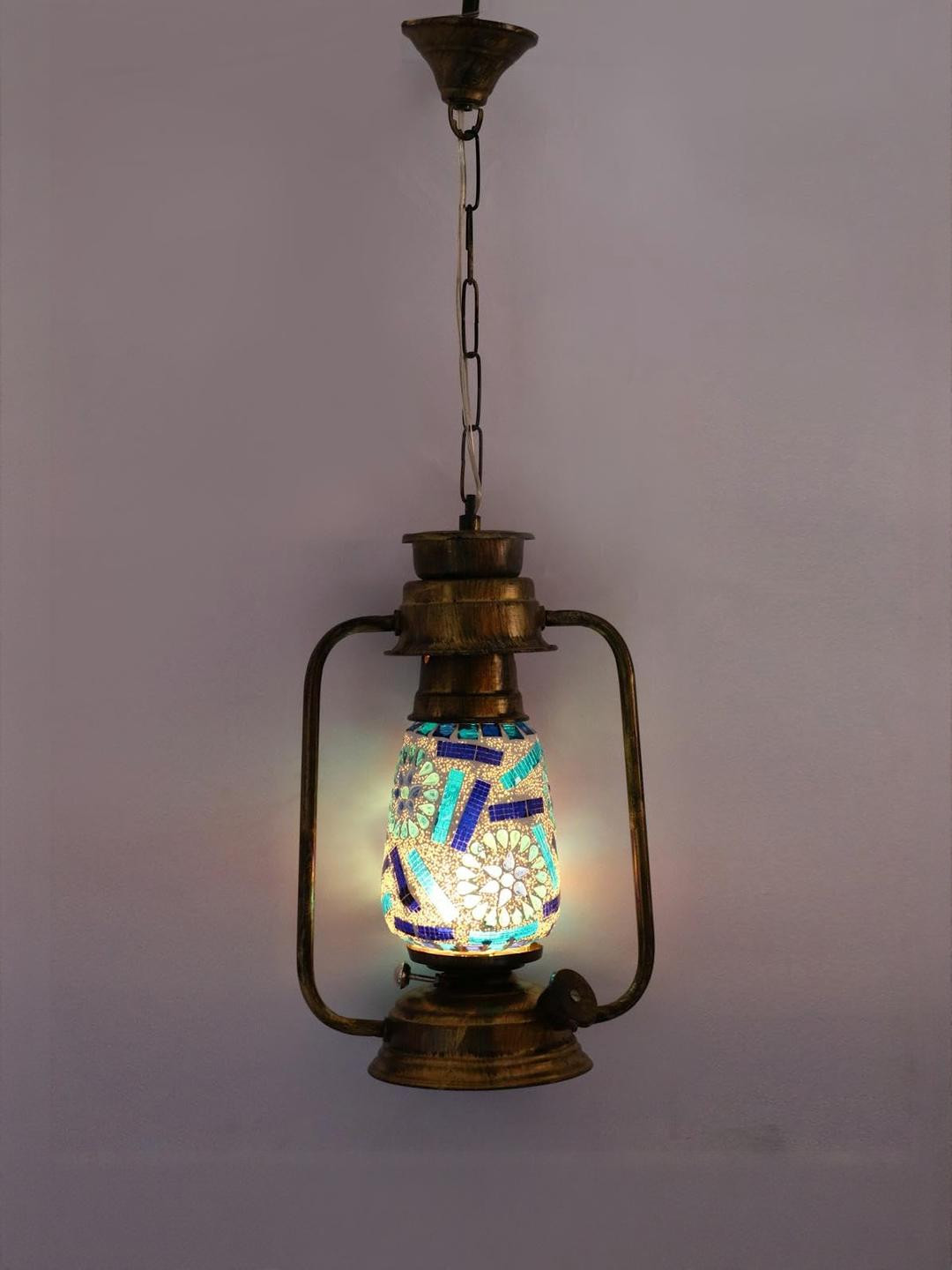 Somil Vintage Kerosene Lantern Style Hanging Lamp, LED Compatible with Multicolor Metal Fixture. B22 (Pin Type) Holder, Dimensions: 20 X 13 X 70 Cm, Pack of 4