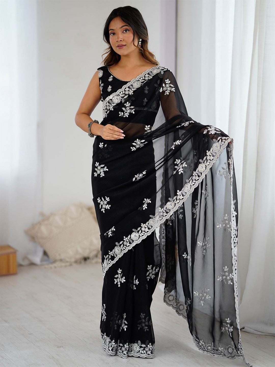 Sangria Embellished  Wear Saree With Matching Blouse