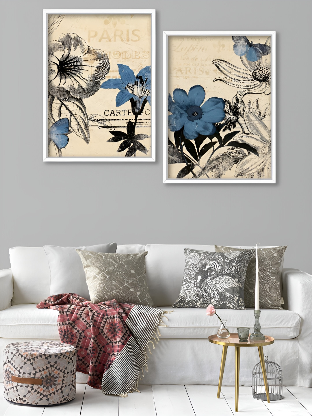 Myntra Elegant Homes Blue Set of 2 Piece Canvas Floral and Botanical Wall Paintings