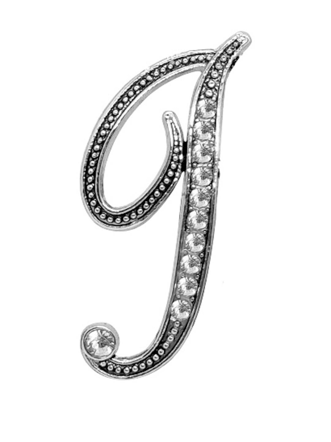 FURE Silver-Toned Plated I/J Initial Alphabet Brooch