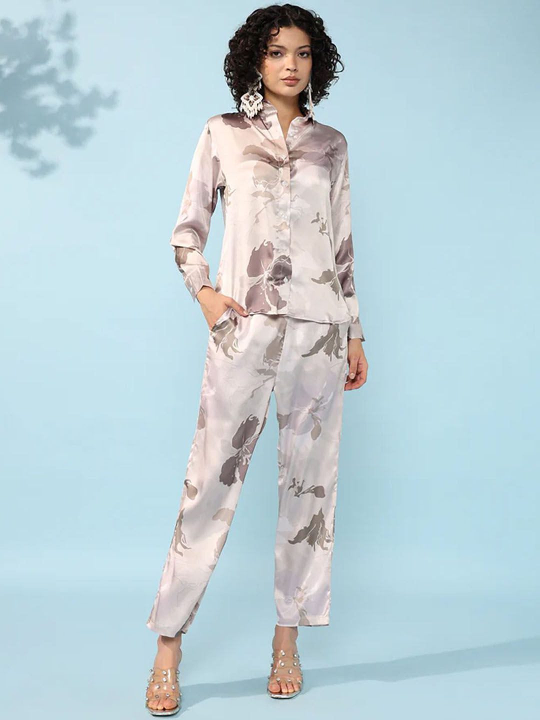 House of Kaftan Printed Collared Neck Long Sleeve Shirt With Trouser Co-Ords