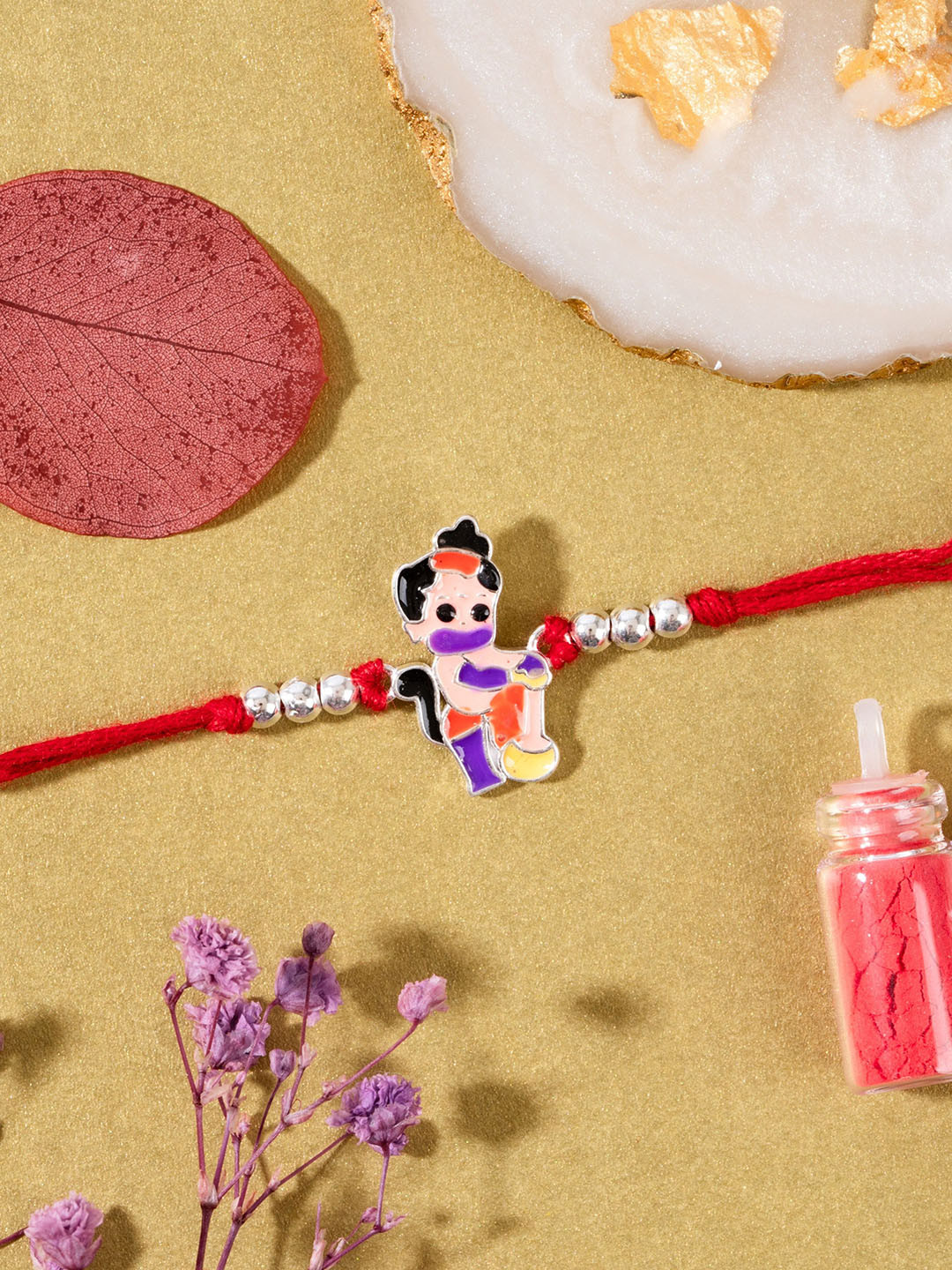 GLYTERS Hanuman's Thread Rakhi With Roli Chawal