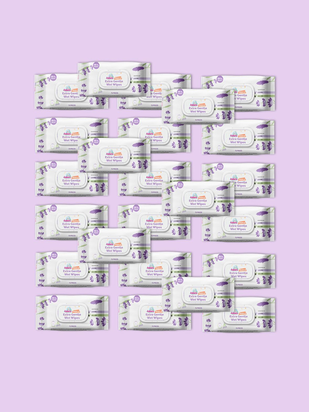 Adore Set Of 24 99% Pure Water Lavender Baby Wet Wipes - 72 Pcs Each