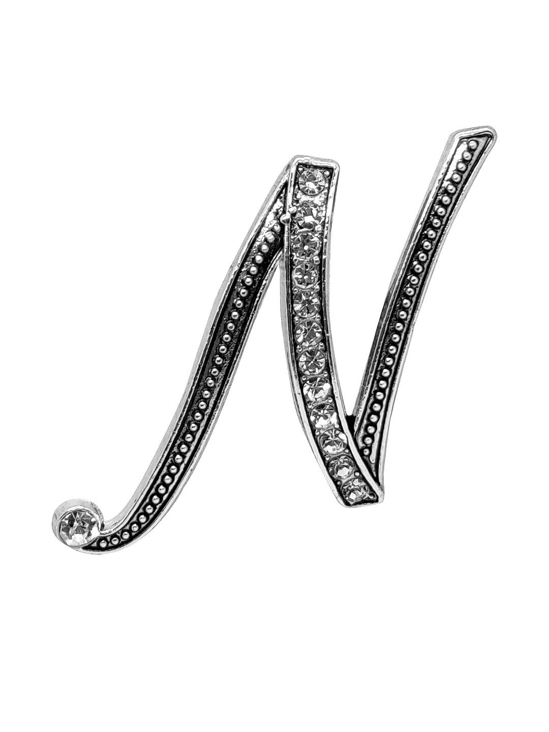 FURE Silver-Toned Plated N Initial Alphabet Brooch