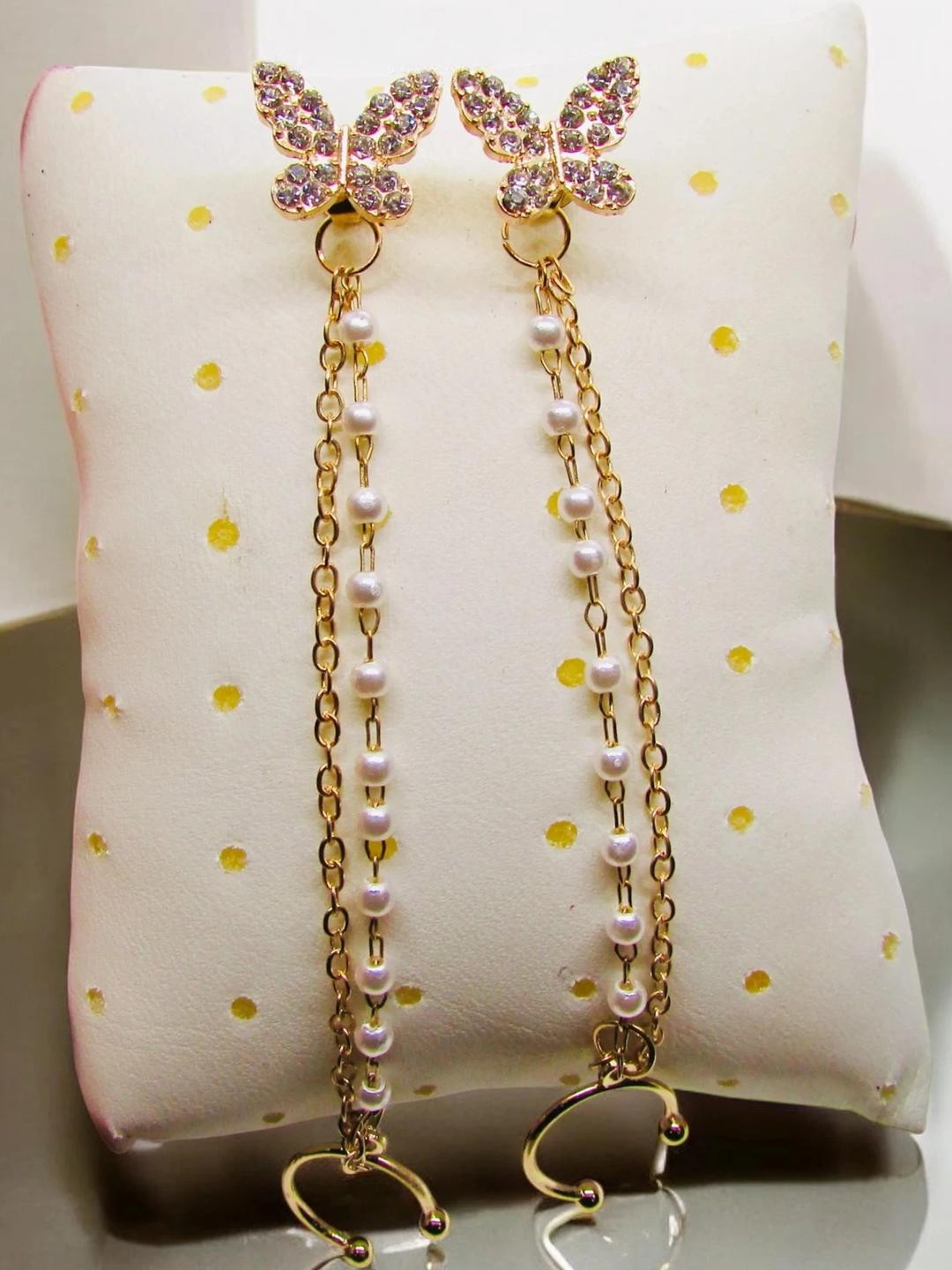 Butterfly Ear Cuff Crawler Pearl Chain Drop Stud Earrings