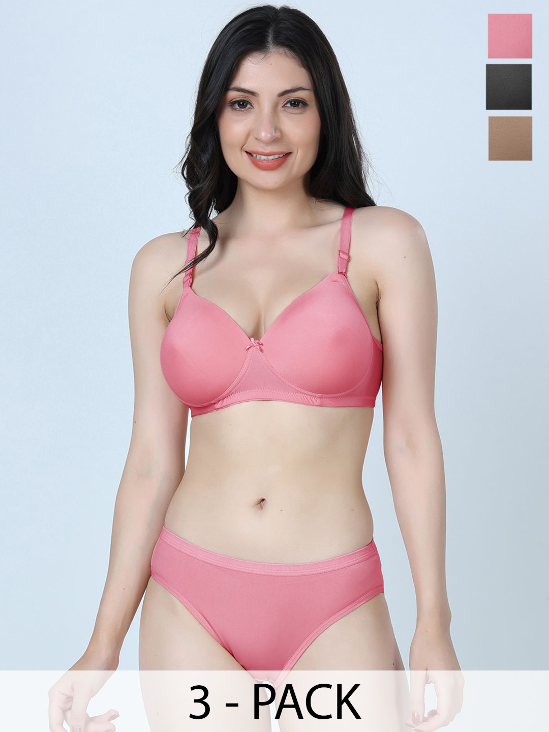 SHYAM SONS FLAIR Pack Of 3 Heavily Padded Lingerie Set 340Set-Brown-Black-Onion