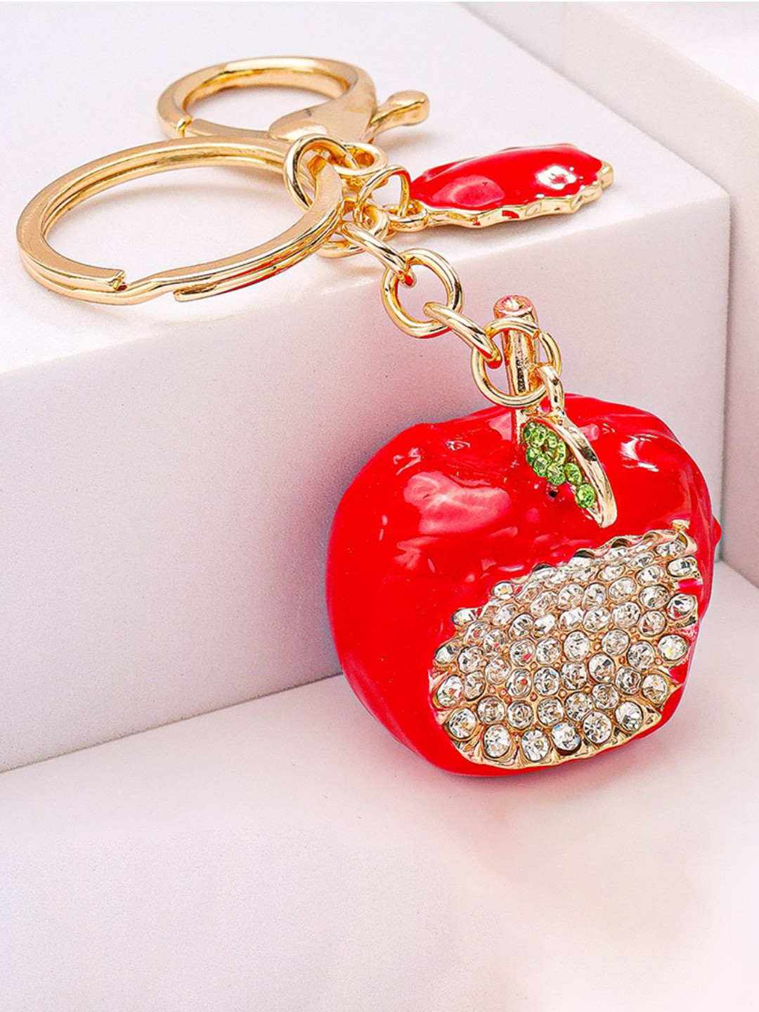 SALTY Crystal Studded Apple Bag Charm For Girls